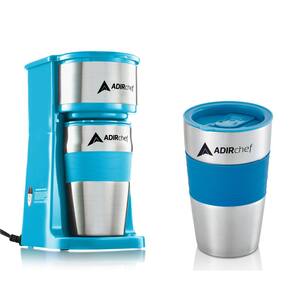 1-Cup Grab N Go Crystal Blue Single Serve Drip Coffee Maker with Stainless Steel Travel Mug with Travel Mug