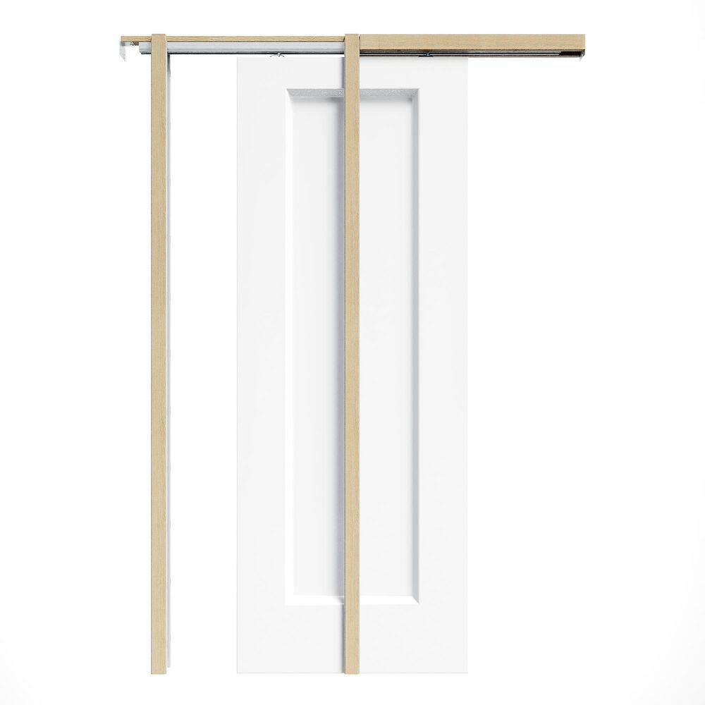 30 in. x 80 in. White Primed 1-Paneled Hollow Core Wood Pocket Door with Hardware (Soft Close and Silver Lock Incl) price history on PriceWatchPro