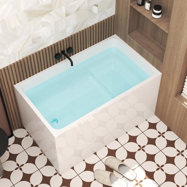 47 in. x 27.6 in. Soaking Bathtub with Seat in Gloss White with Chrome Overflow and Pop-Up Drain