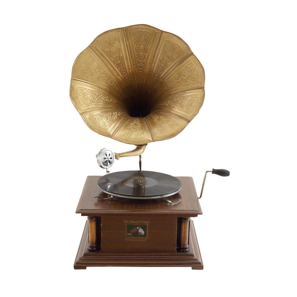 Vintage Elegance Copper Finish Wood & Metal Gramophone Sculpture