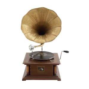 Brown Wood Functional Gramophone with Record