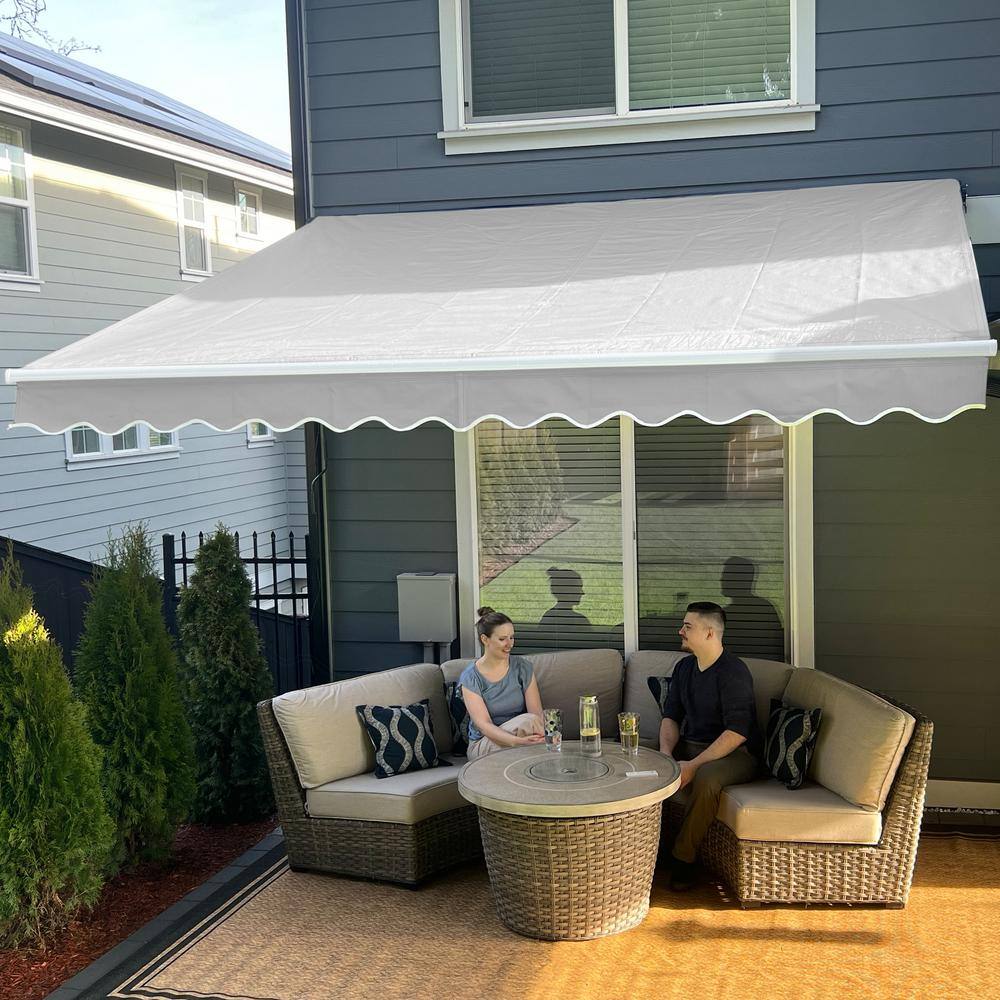 Silver Gray 13 x 10 ft Retractable Patio Awning with White Aluminum Frame