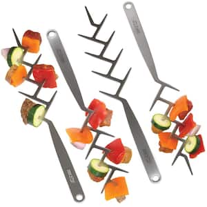 BBQ Croc Stainless Steel 15 in. L Zig Zag 9 Prong Cooking Skewers (4-Pack)