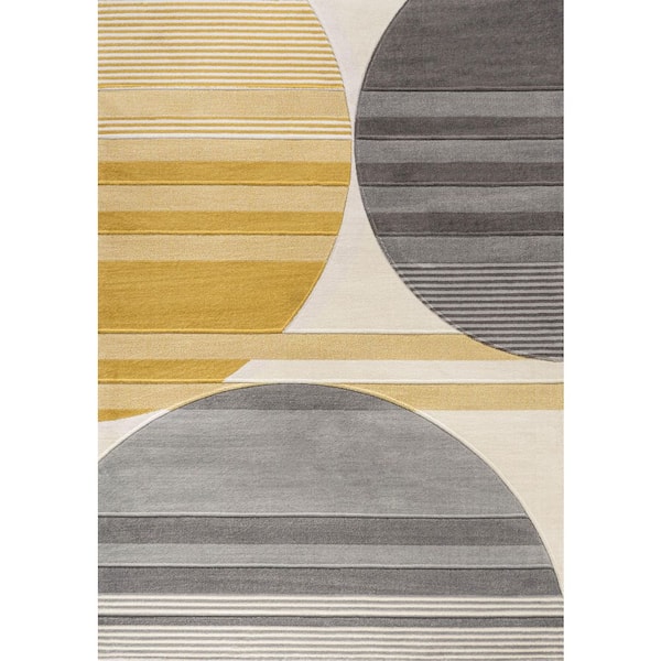 Nicky Geometric Striped Circles Gray/Yellow/Cream 4 ft. x 6 ft. Area Rug