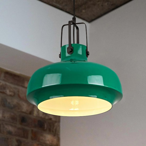 Luntrix 60-Watt 1-Light Green Modern Double-Layer Dome Pendant Light with Aluminum Shade