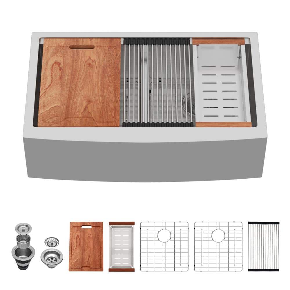 Farmhouse 36 in. 50/50 Split Double Basin Workstation 16-Gauge Stainless Steel Apron Front Kitchen Large Sink price history on PriceWatchPro