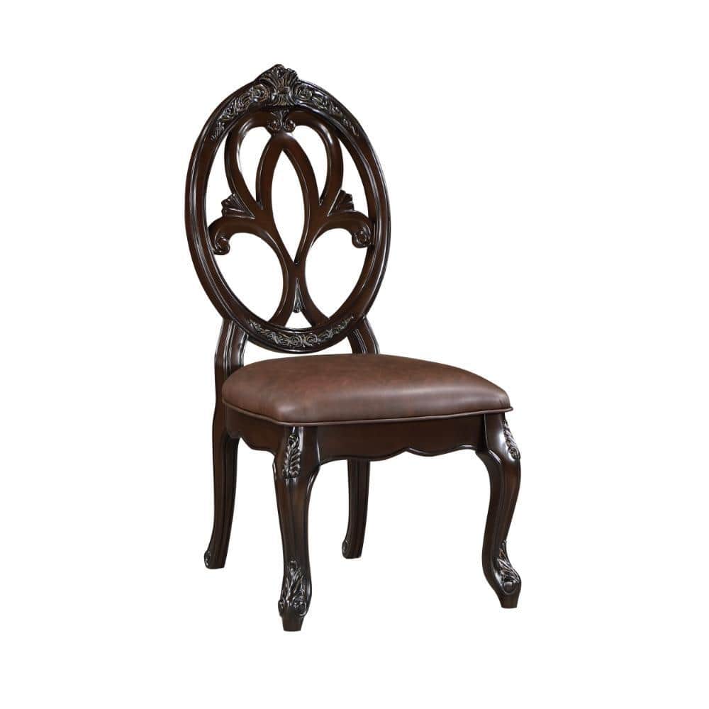 Brown Faux Leather Side Chair with Dining Side Chair and Faux Leather Seat (Set of 2)