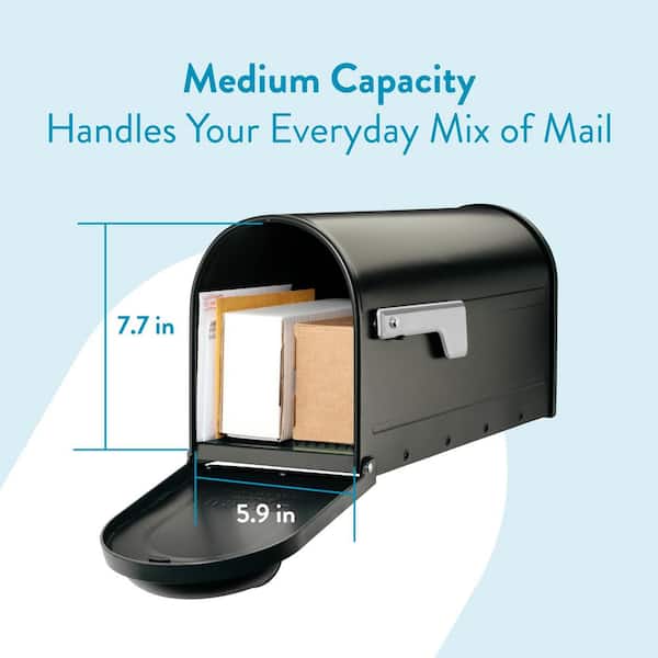 Winston Black, Large, Steel, Post Mount Mailbox with Nickel Flag