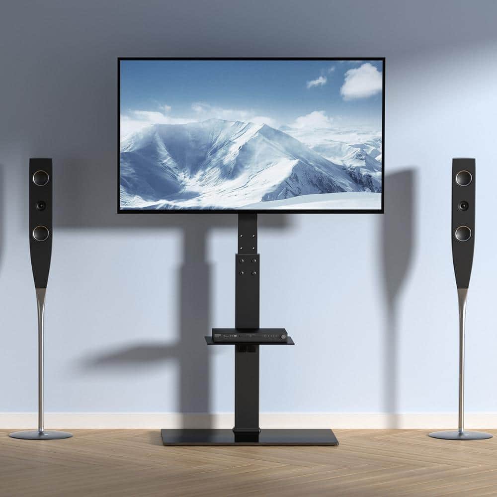 Black Adjustable Freestanding Swivel TV Stand Mount for 32 to 85 inch TVs