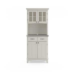 White and Stainless Steel Buffet with Hutch