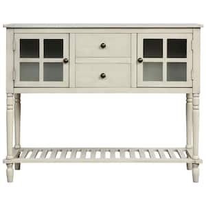 42.00 in. W x 14.00 in. D x 34.2 in. H Antique Gray Linen Cabinet Console Table with Bottom Shelf, 2 Doors and 2 Drawers
