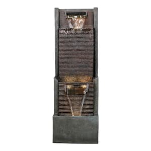 39.3in. resin indoor/outdoor fountain, 3-tier freestanding waterfall feature with LED Lights for living&working spaces