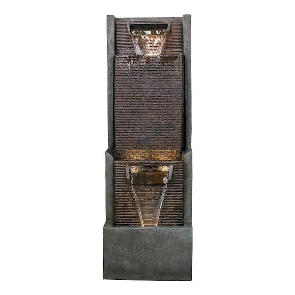 Watnature 39.3in. resin indoor/outdoor fountain, 3-tier freestanding waterfall feature with LED Lights for living&working spaces