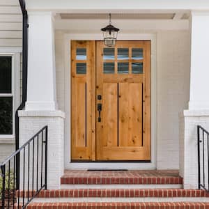 46 in. x 80 in. Knotty Alder Right-Hand/Inswing 6-Lite Clear Glass Sidelite Red Chestnut Stain Wood Prehung Front Door