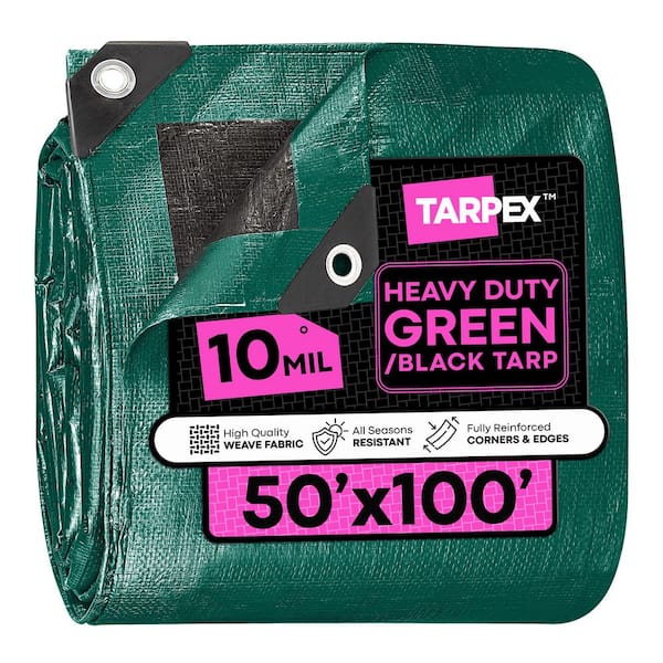 10 Mil Heavy-Duty Poly Tarp 50 ft. x 100 ft. Plastic UV Resistant Multi-Purpose Green & Black Cover