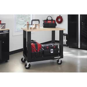 Ready-To-Assemble 3 ft. Portable Solid Wood Top Workbench with Casters in Black