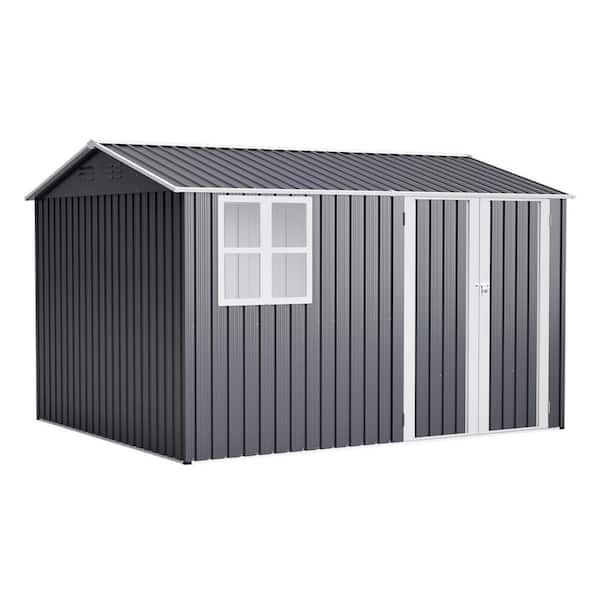 10 ft. W x 8 ft. D Outdoor Metal Shed with Double Door and Lockable Door, Gray (80 sq. ft. )