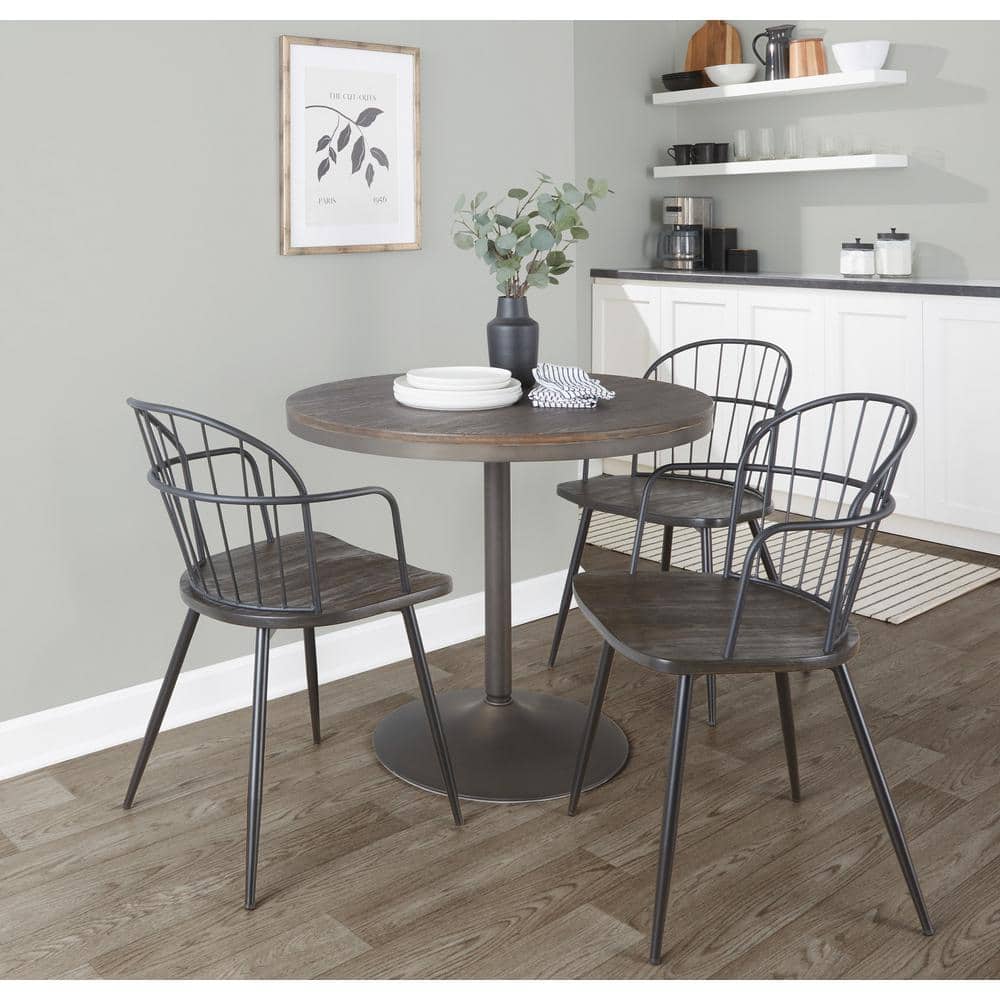 Riley Dark Brown Metal Spindle-Back Arm Chair Set