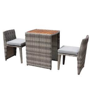 SJ 3-Piece Metal Outdoor Bistro Set with Gray Cushions
