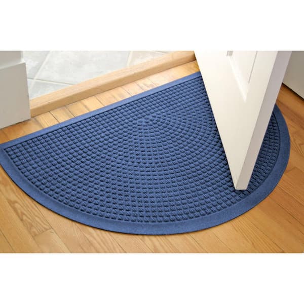 Waterhog Squares 24 in. x 39 in. Indoor Outdoor PET Polyester Half Round Doormat Navy
