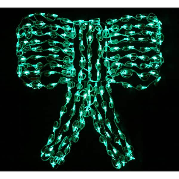 HOLIDYNAMICS HOLIDAY LIGHTING SOLUTIONS 24 in. Green LED 3D Metal Framed Christmas Bow
