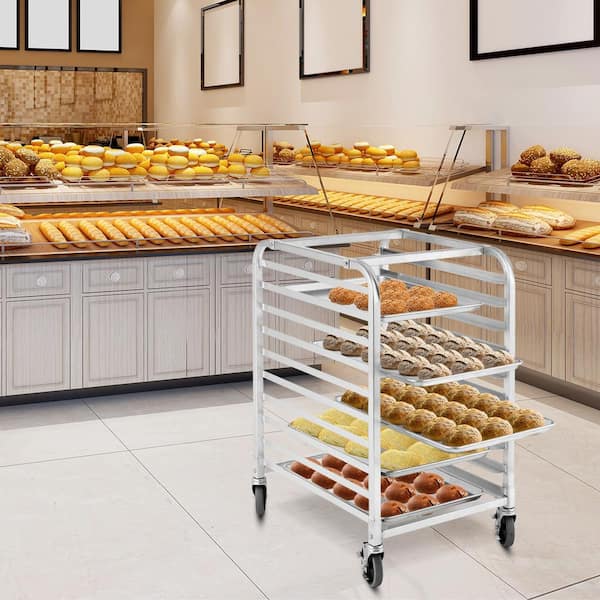 ANGELES HOME Aluminum Silver 10 Sheet Bun and Sheet Pan Rack with Mute Rolling Casters