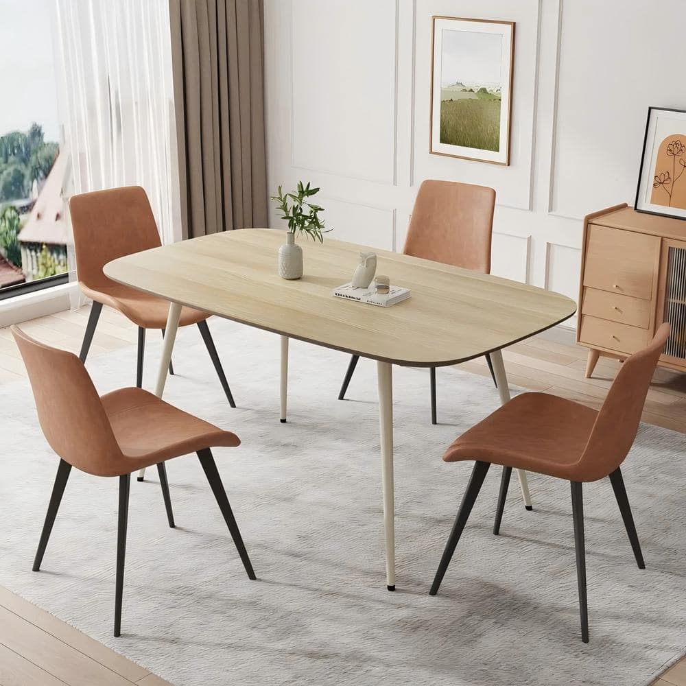 Gojane 5-Piece Set of 4 Brown Chairs and Rectangular Dining Table, Dining Table Set, Dining Room Set with 4 Modern Chairs, image size:1000x1000