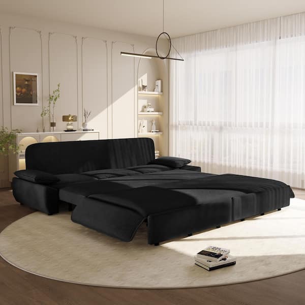 Harper & Bright Designs 94.5 in. W 3-in-1 Convertible Black Soft