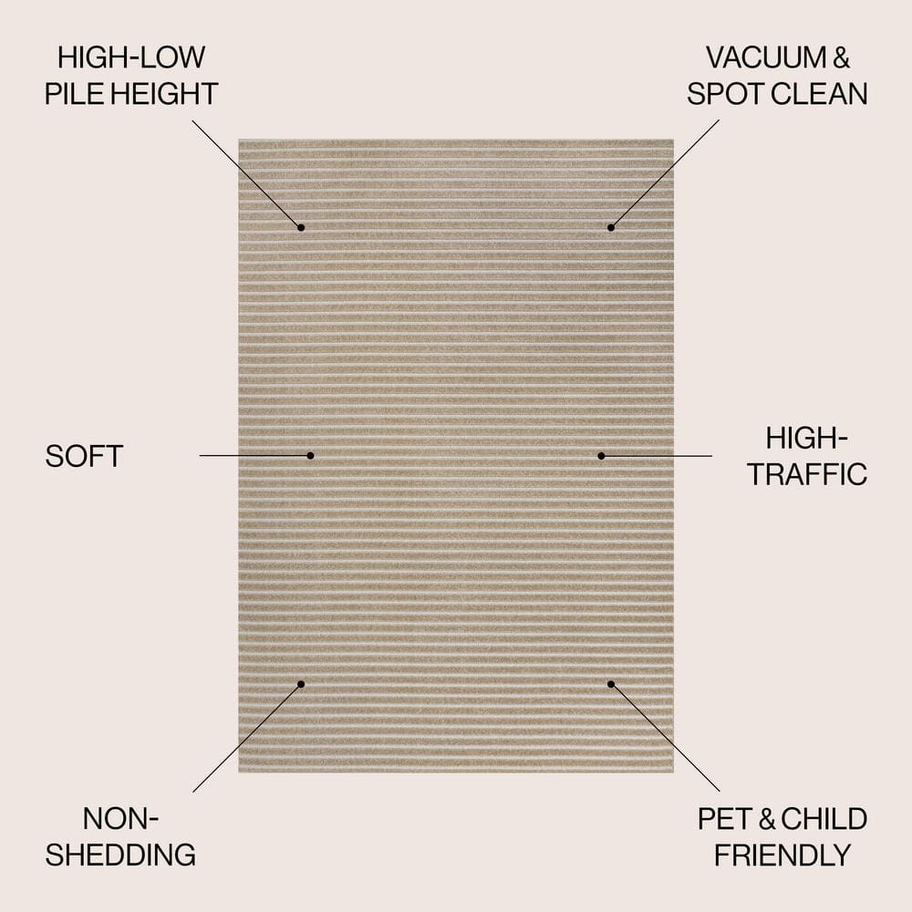 Aarhus Beige and Cream Striped 8' x 10' Synthetic Area Rug