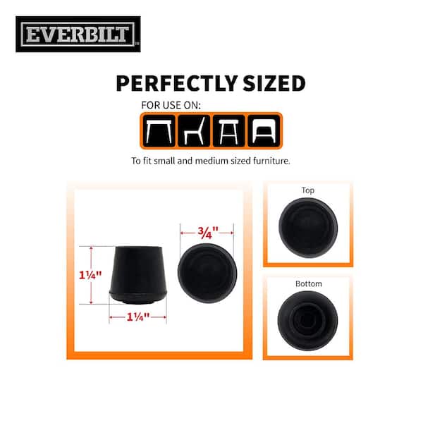 8-Pack 1/4" Round Rubber Furniture Leg Tips – Extra Small Floor Protectors For 6mm–7mm Legs – Black, Non-Slip, Scratch-Free