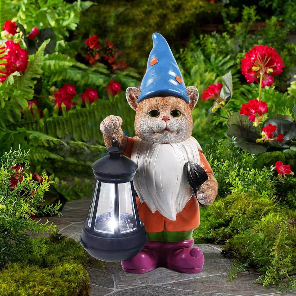 Goodeco Solar Garden Statue Cat Gnome Figurine- Best Art Decor for