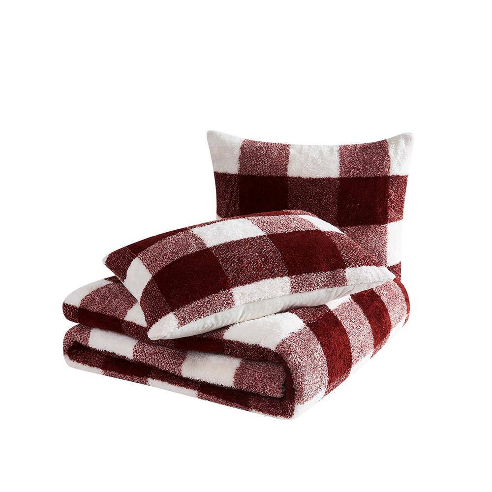 Twin Burgundy Plaid Down Alternative Comforter Set