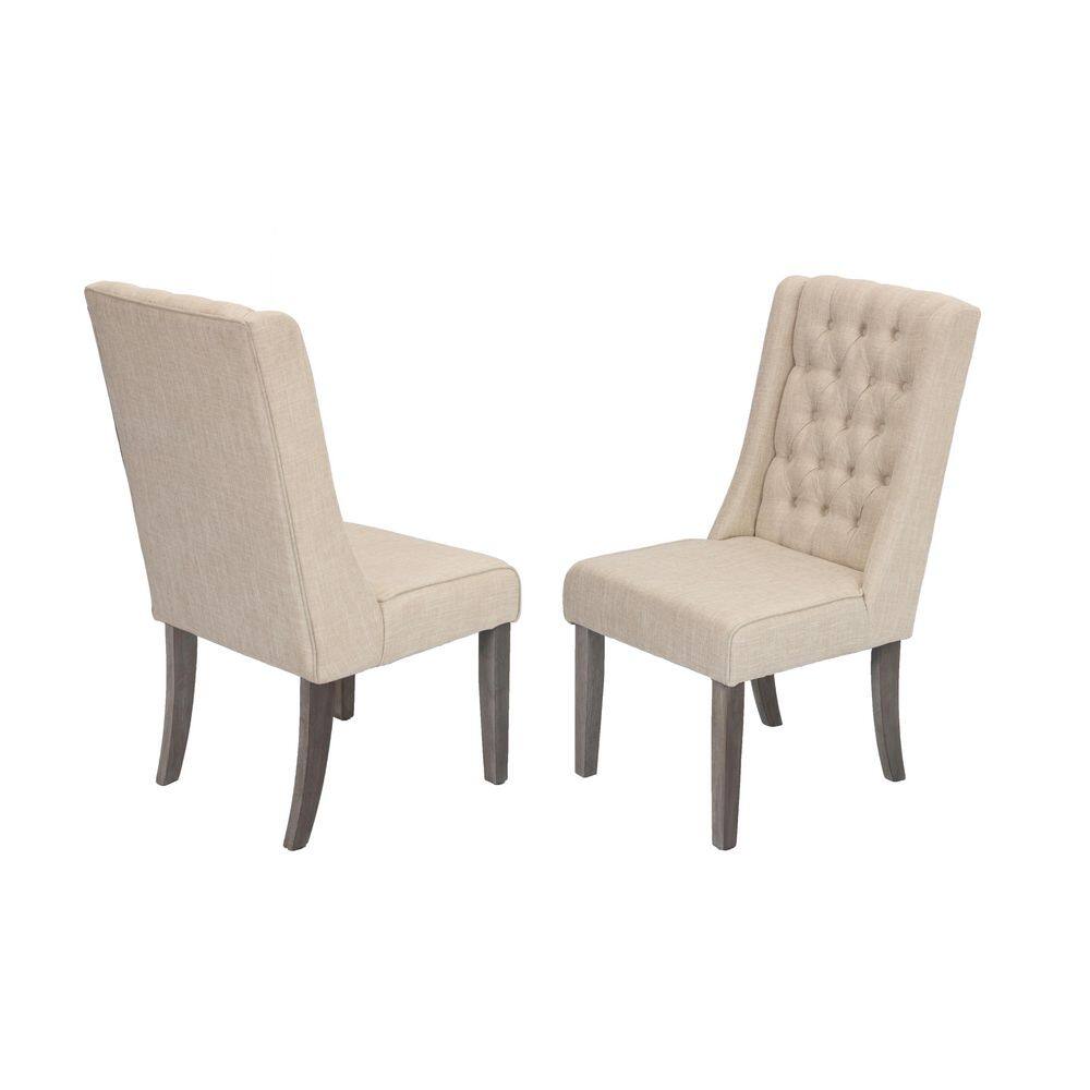 Rustic 9-Piece Beige Linen and Wood Dining Set
