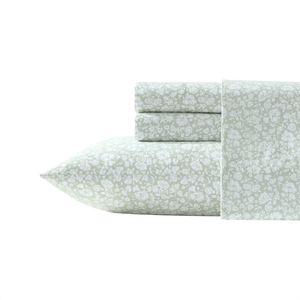 Heirloom Ditzy 3-Piece Moss Green Cotton Twin Sheet Set