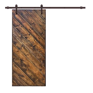 Modern European Series 38 in. x 84 in. Pre Assembled Walnut Stained Solid Wood Sliding Barn Door with Hardware Kit