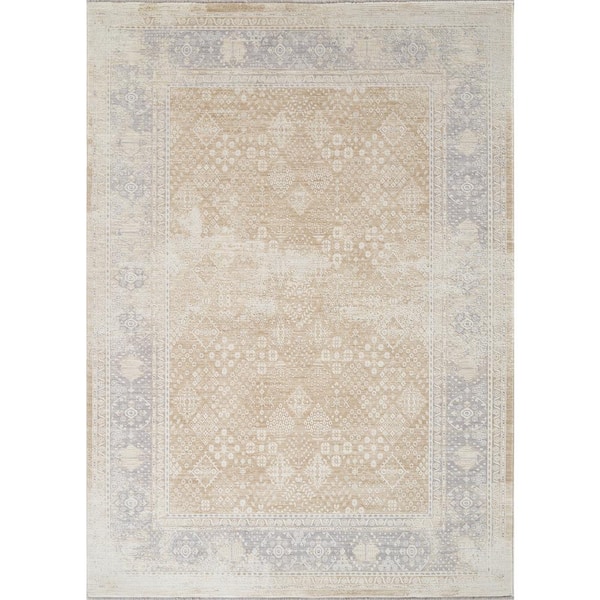 Eterna Beige/Light Blue 12 ft. x 15 ft. Geometric Area Rug