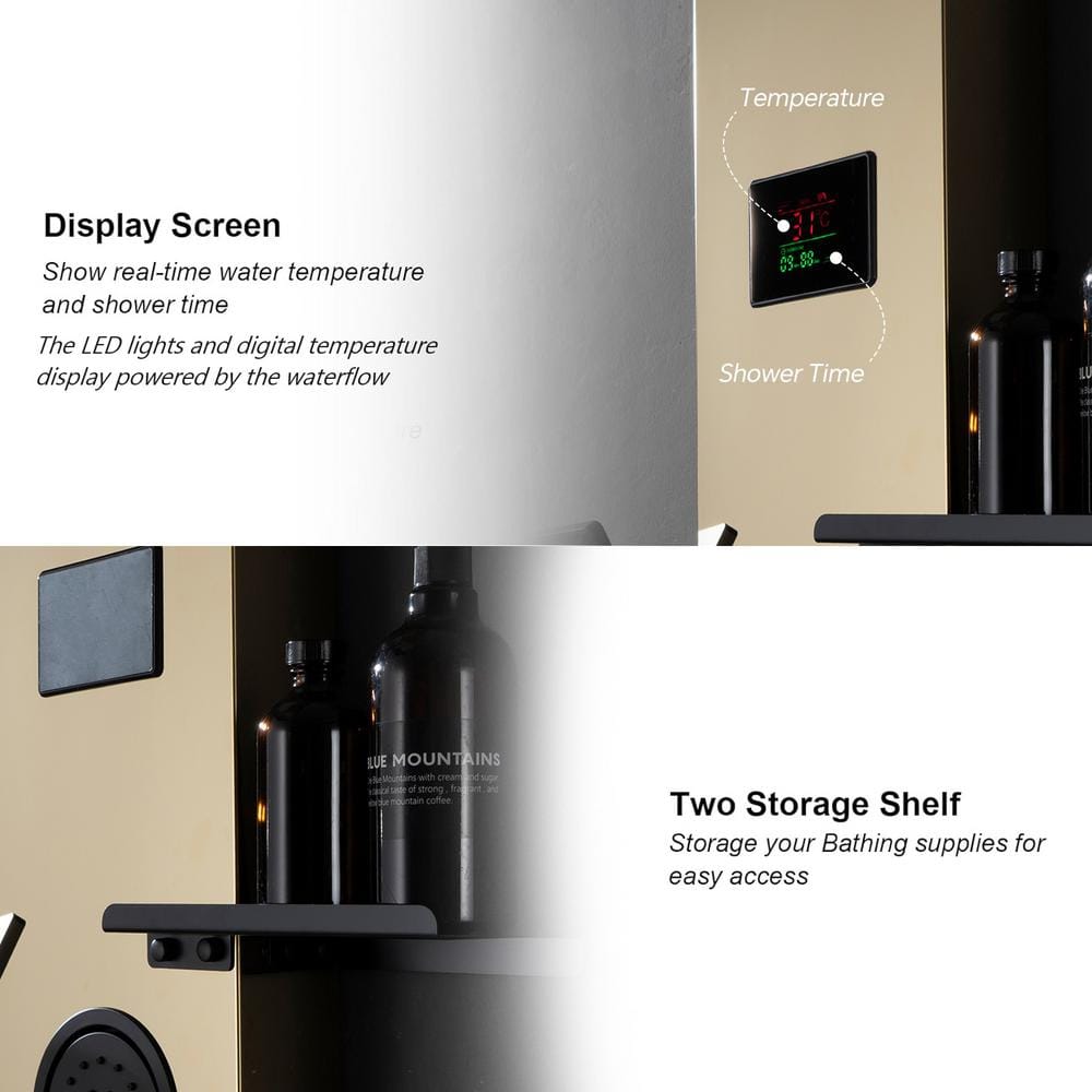 Gold and Black Stainless Steel Shower Panel System with Rainfall Shower Head