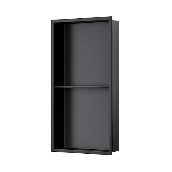 Simple Project 12 in. W x 24 in. H x 4 in. D Stainless Steel Double Shelf Bathroom Shower Niche in Matte Black