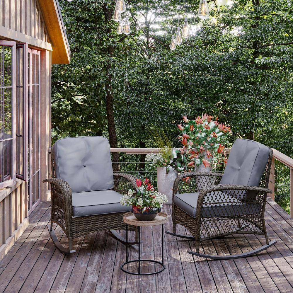 Salerno Gray Handwoven Resin Wicker Outdoor Rocking Chair with Cushions