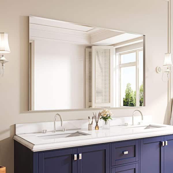 60 in. W x 36 in. H Rectangular Aluminum Framed Wall Bathroom Vanity Mirror in Brushed Sliver