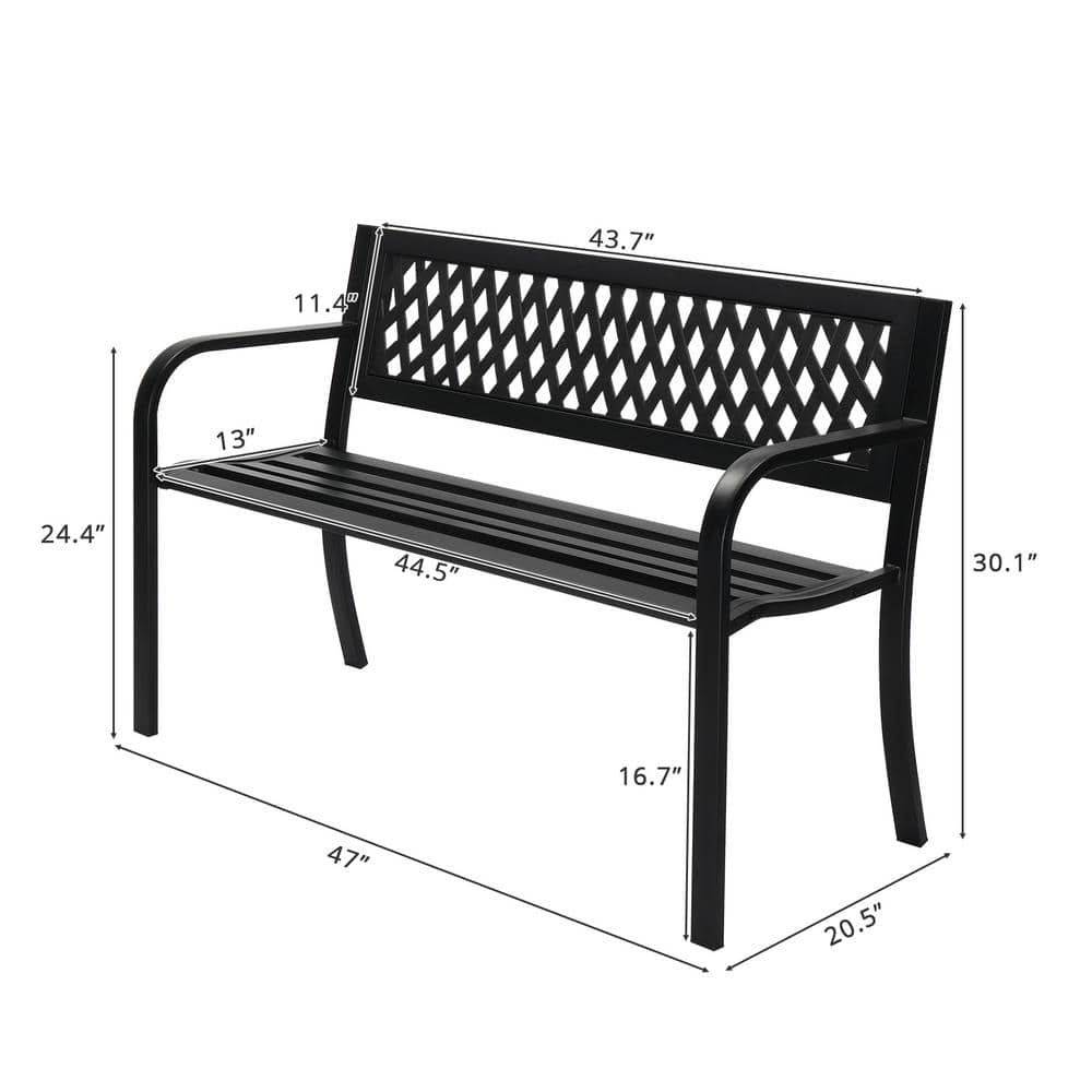 Black Iron 47-Inch Outdoor Garden Bench with PVC Backrest