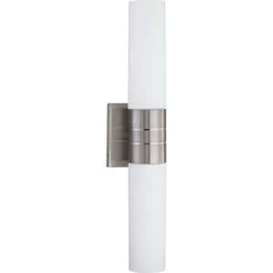 Link 2-Light Brushed Nickel Wall Sconce with White Glass Shade