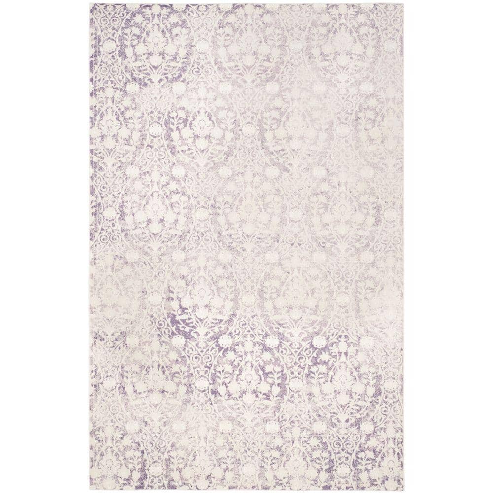 Hand-Knotted Lavender and Ivory Synthetic Rectangular Area Rug