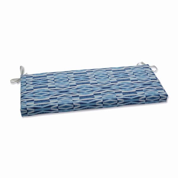 Pillow Perfect Geometric Rectangular Outdoor Bench Cushion in Blue