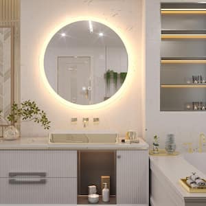 40 in. W x 40 in. H Modern Round Frameless Anti-Fog Wall Mount LED Bathroom Vanity Mirror with 3-Colors Dimmable Lights