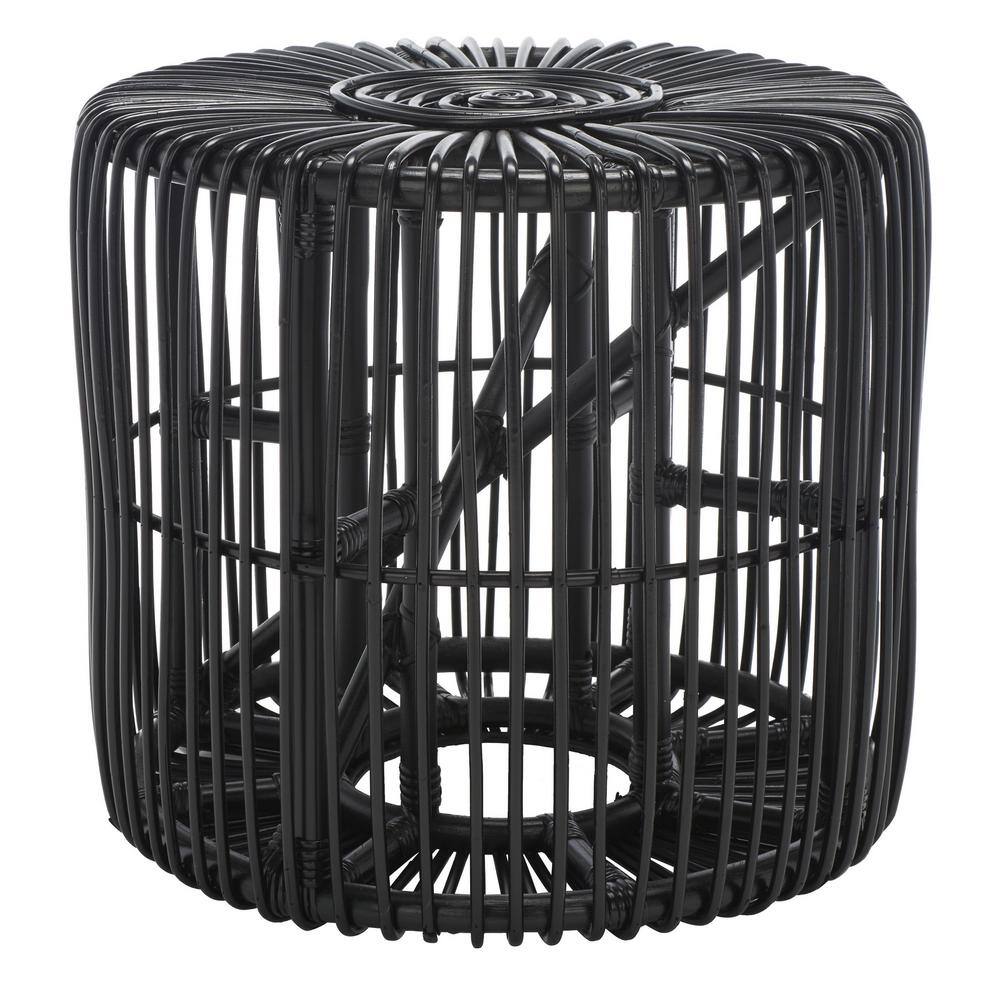Jabez Black Rattan Round Accent Table