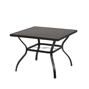 Black Square Metal Outdoor Dining Table with 2.25 in. Umbrella Hole for Garden, Backyard, Balcony