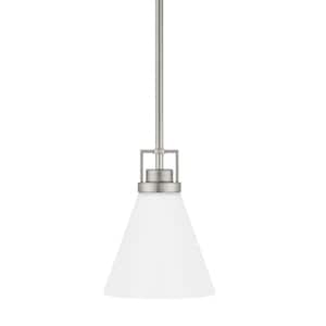 Clermont 1-Light Brushed Nickel Shaded Pendant Light with Milk White Glass Shade