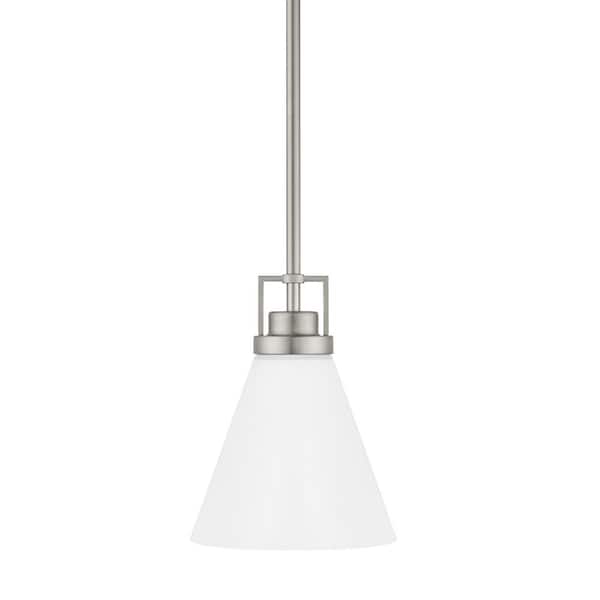Home Decorators Collection Clermont 1-Light Brushed Nickel Shaded Pendant Light with Milk White Glass Shade