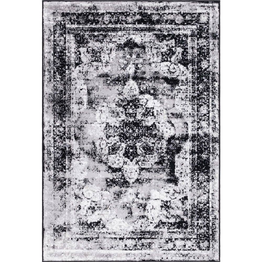 Reversible Black and Gray Synthetic Rectangular Area Rug